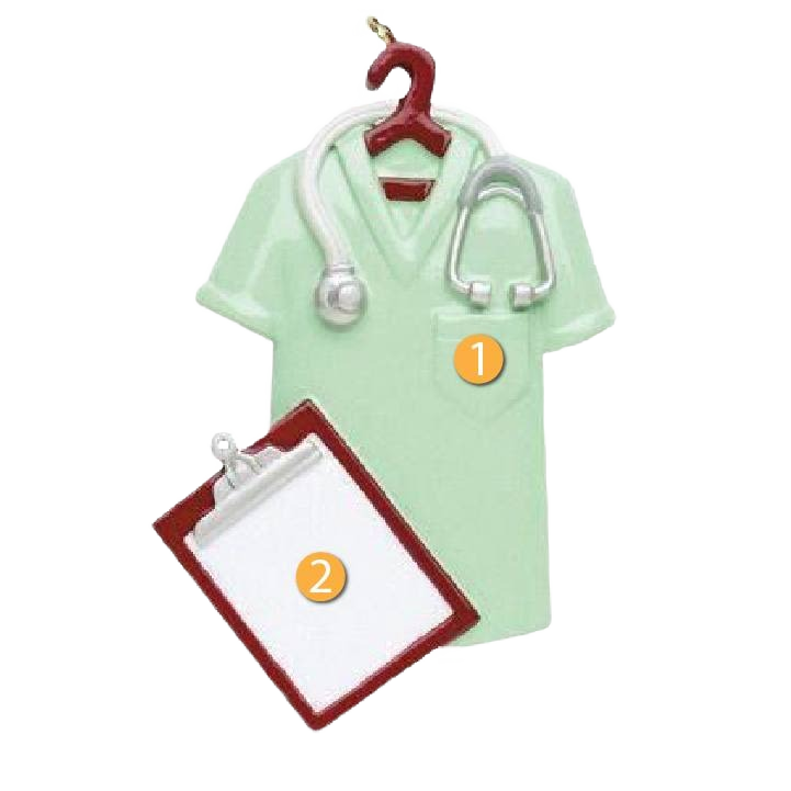 Green medical scrubs ornament with stethoscope and clipboard for Christmas Ornaments & Tree Decorations collection