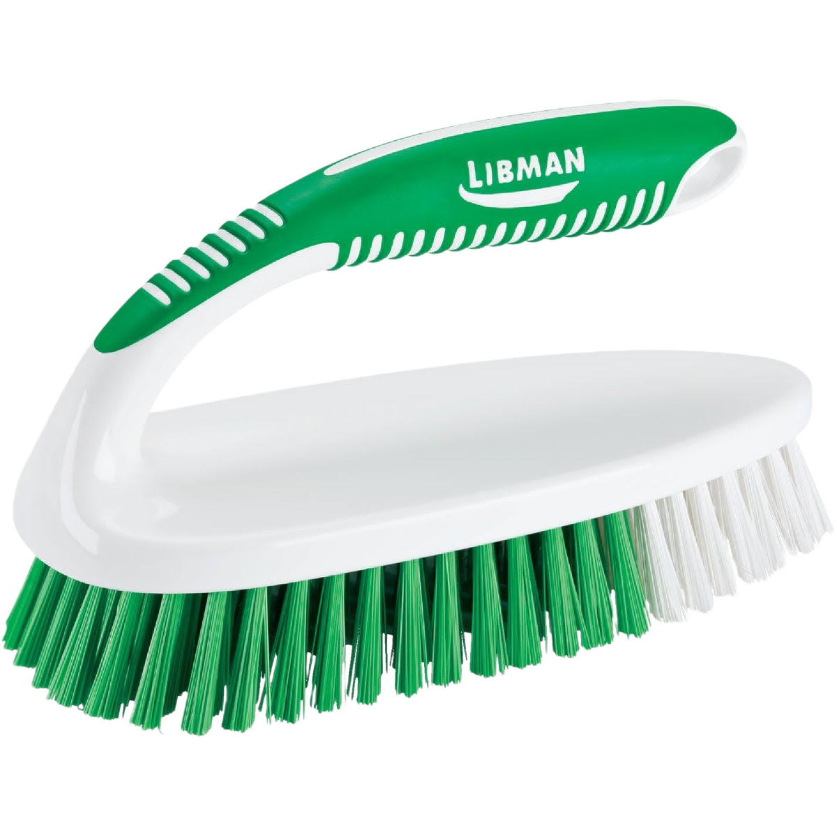 Green and white bristle scrub brush with ergonomic handle for cleaning tasks in home improvement and cleaning tools collections under $50