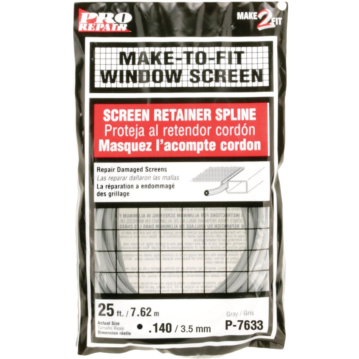 Gray vinyl screen retainer spline roll for repairing and fitting window screens in home improvement projects