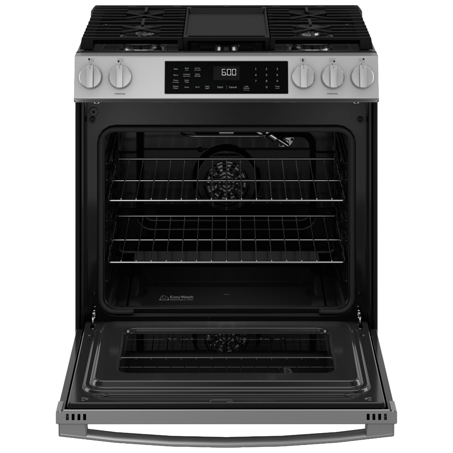 GE® 30" Slide-In Front-Control Convection Gas Range with No Preheat Air Fry and EasyWash™ Oven Tray