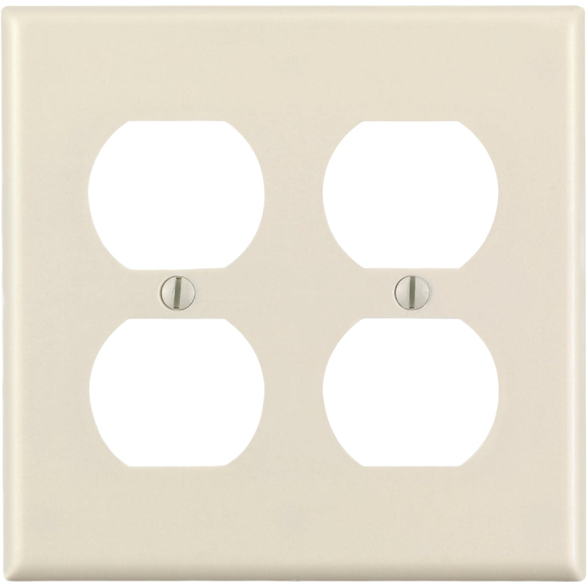 Light almond smooth plastic double gang outlet wall plate for electrical and home improvement projects