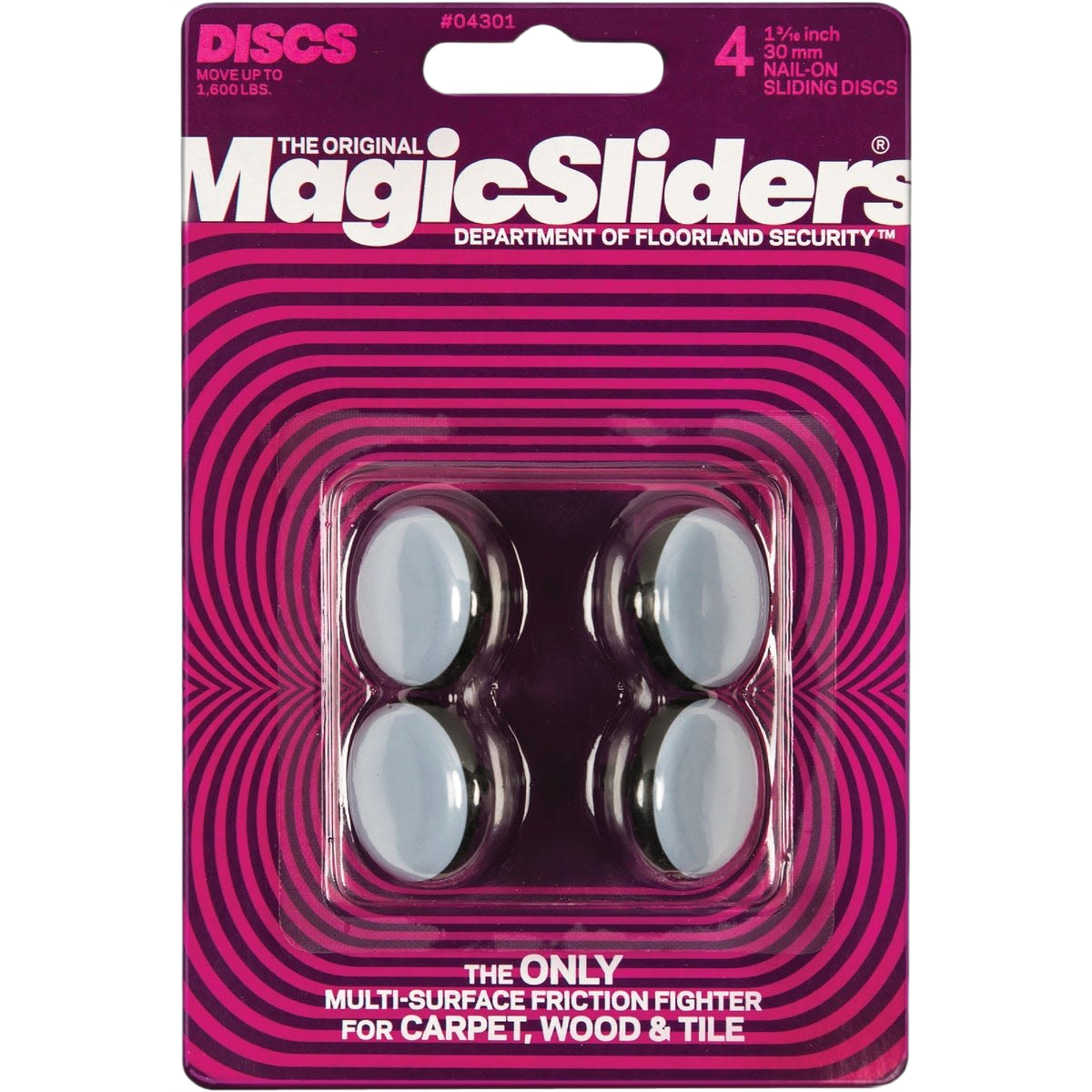 Pack of four round furniture glides for heavy furniture protection on carpet, wood, and tile in hardware and furniture accessories collections