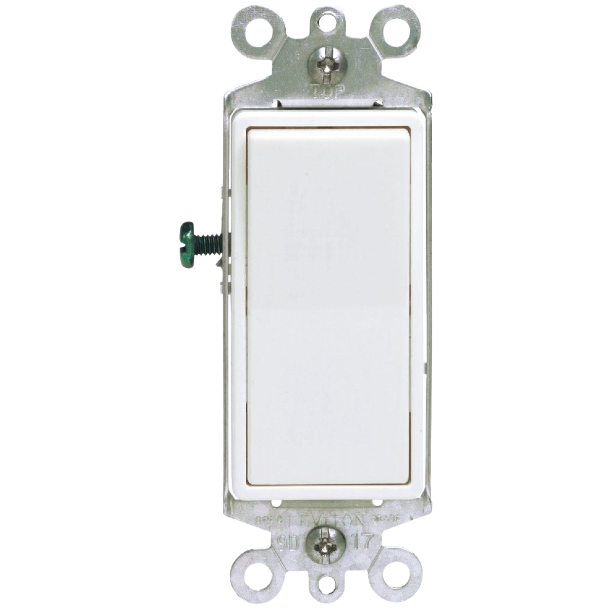 White rocker-style grounded 3-way switch for electrical control in home improvement and wiring projects