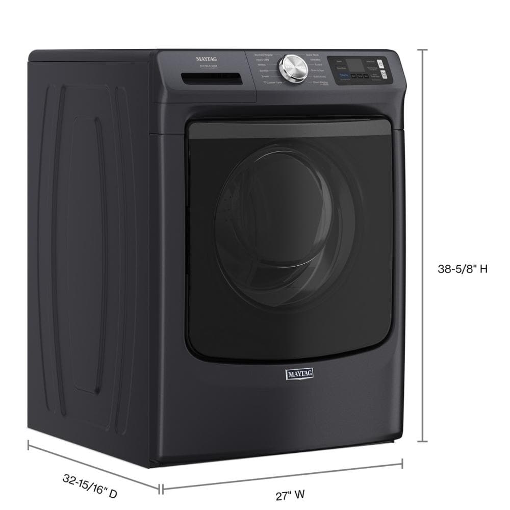 Matte dark front load washer with digital controls and large door, part of washers and home improvement appliances.