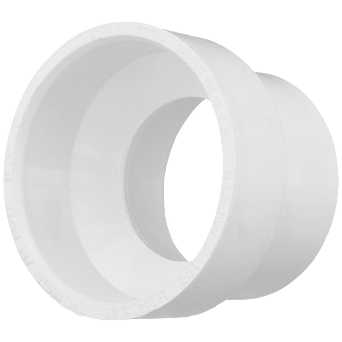 White PVC reducing coupling for plumbing applications in pipes and fittings collection under $50 category