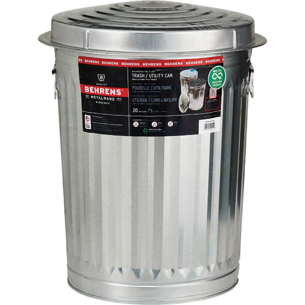 Silver pre-galvanized steel trash can with lid and side handles for waste baskets and cleaning under $50 collection