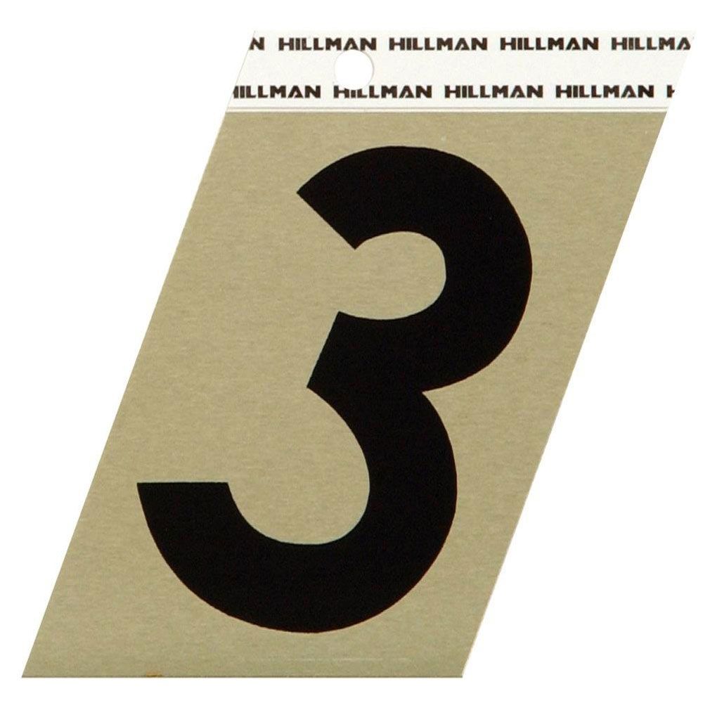 Black adhesive aluminum house number 3 with gold backing, durable for outdoor use in hardware and signs collections under $50