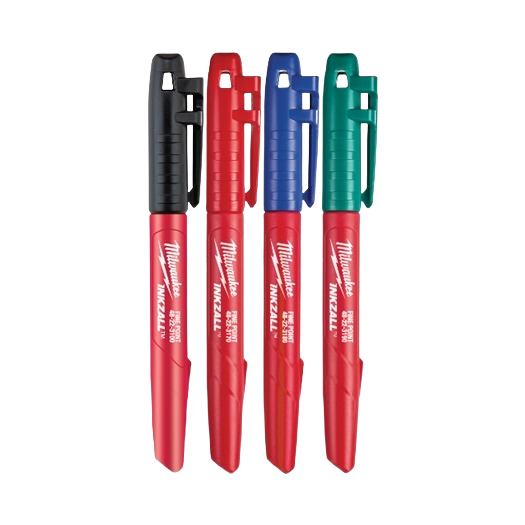 Set of four fine point jobsite markers with colored caps for precise marking in tools and home improvement tasks
