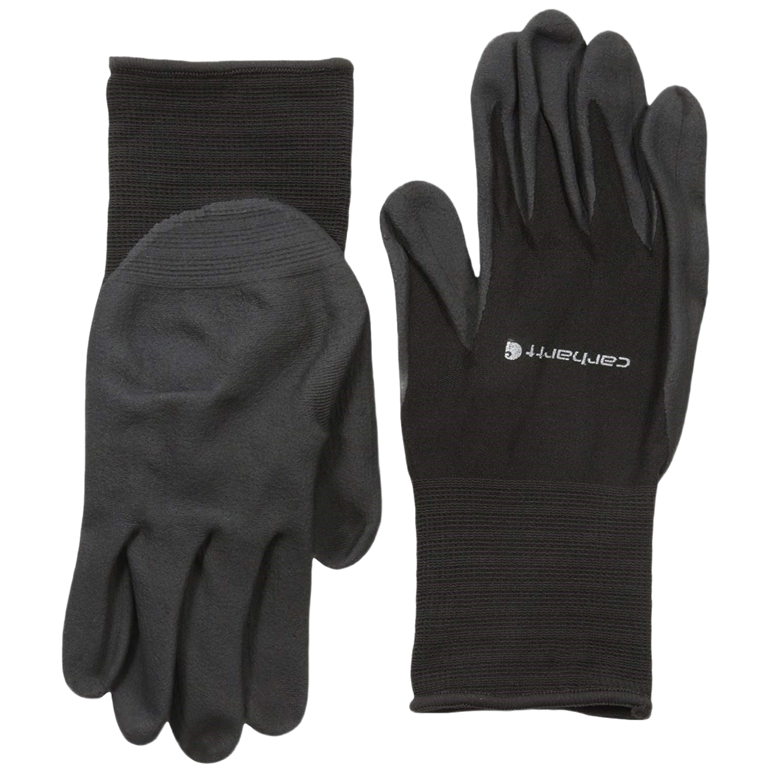 Pair of large black gloves with textured palms and ribbed cuffs designed for all-purpose use in tools and home improvement tasks