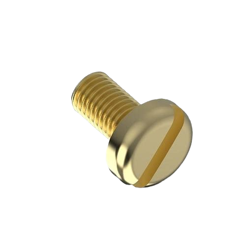 Brass cylindrical head screw with slotted drive, suitable for John Deere parts in hardware and tools collections