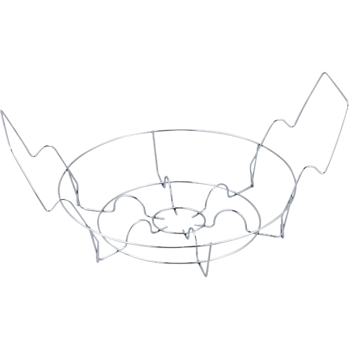 Chrome-plated wire jar canning rack with extended handles for safe lifting during home canning tasks
