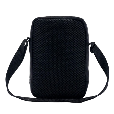 Black Carhartt crossbody bag with adjustable strap and padded back panel for comfortable everyday carry.