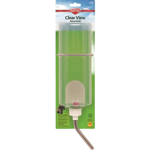 Clear view 32 oz. water bottle with metal spout designed for pets by Kaytee in a ready-to-install package