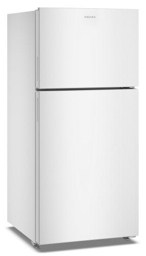 White top-freezer refrigerator with dual crispers and adjustable glass shelves in kitchen and appliance collections