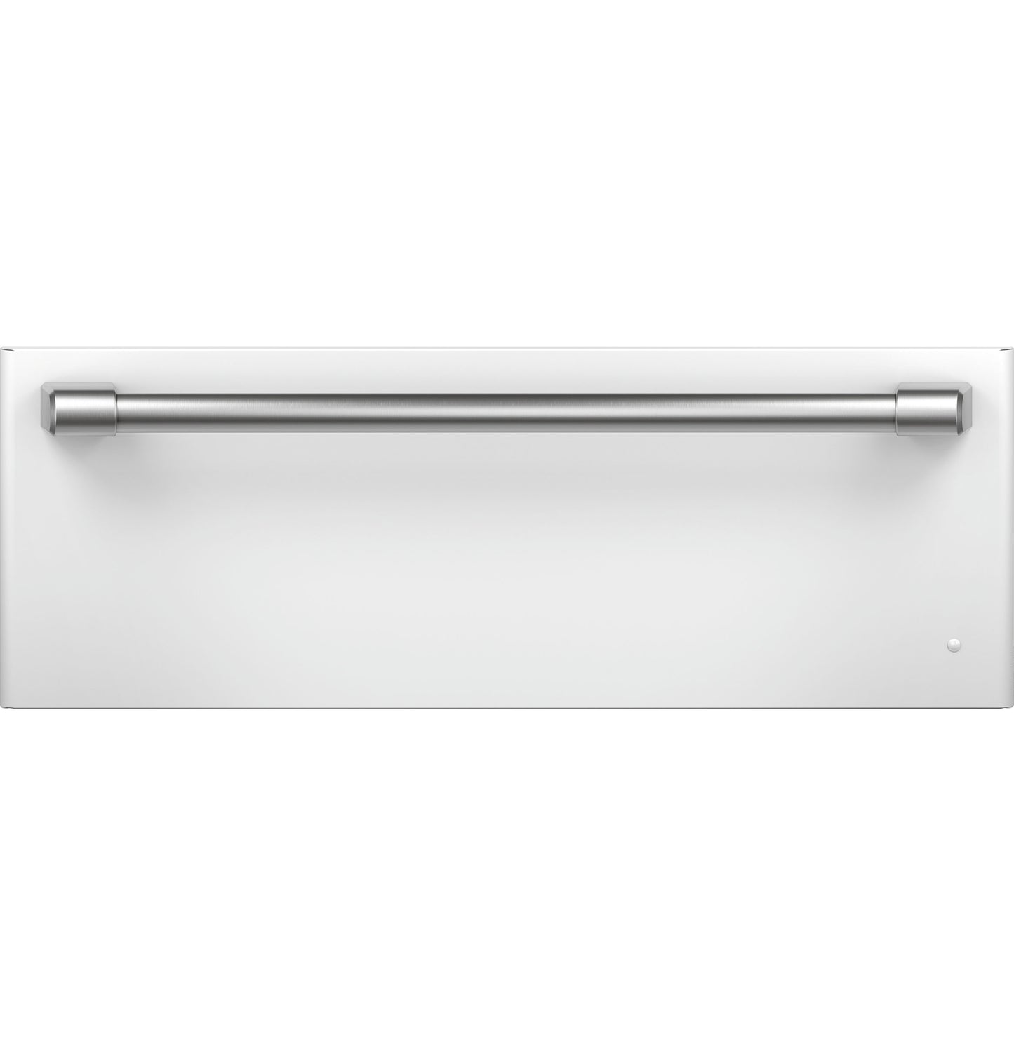White warming drawer front panel with long stainless steel handle from kitchen and wall ovens appliance collections