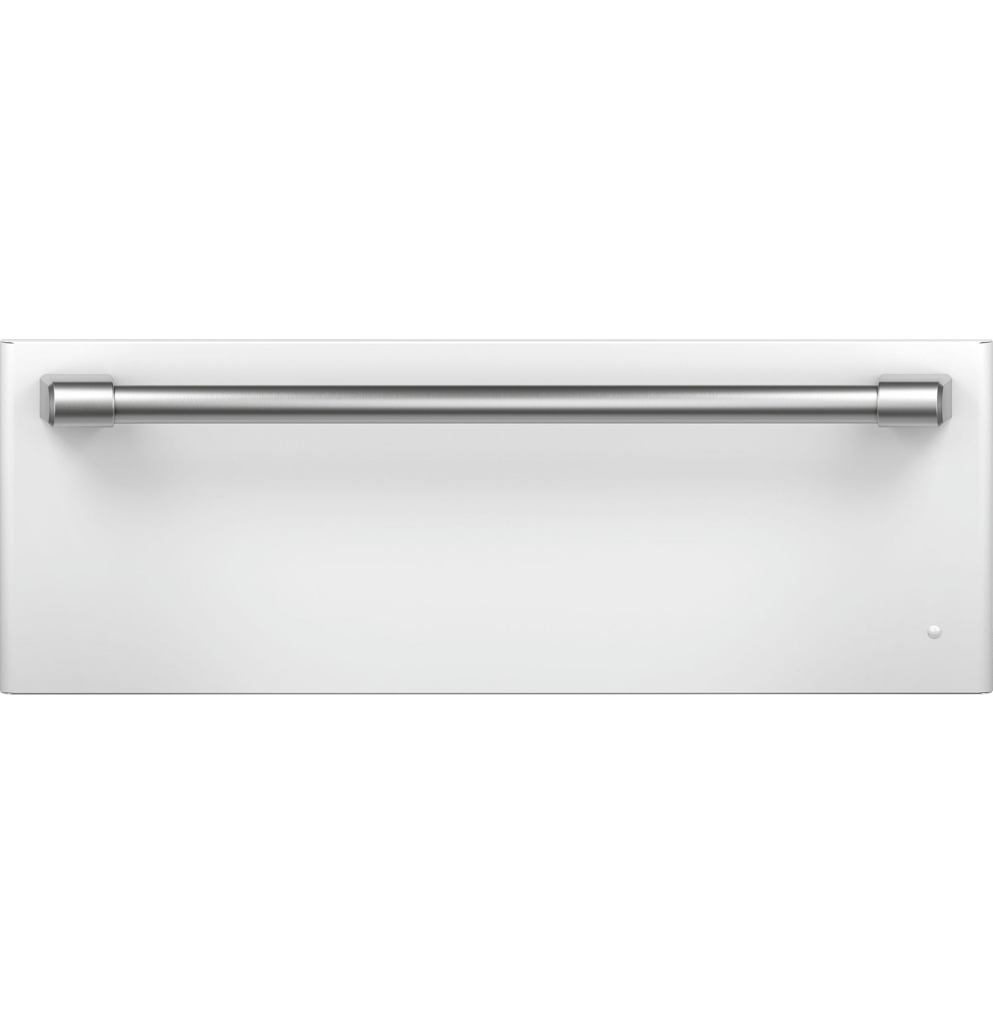 White warming drawer front panel with long stainless steel handle from kitchen and wall ovens appliance collections