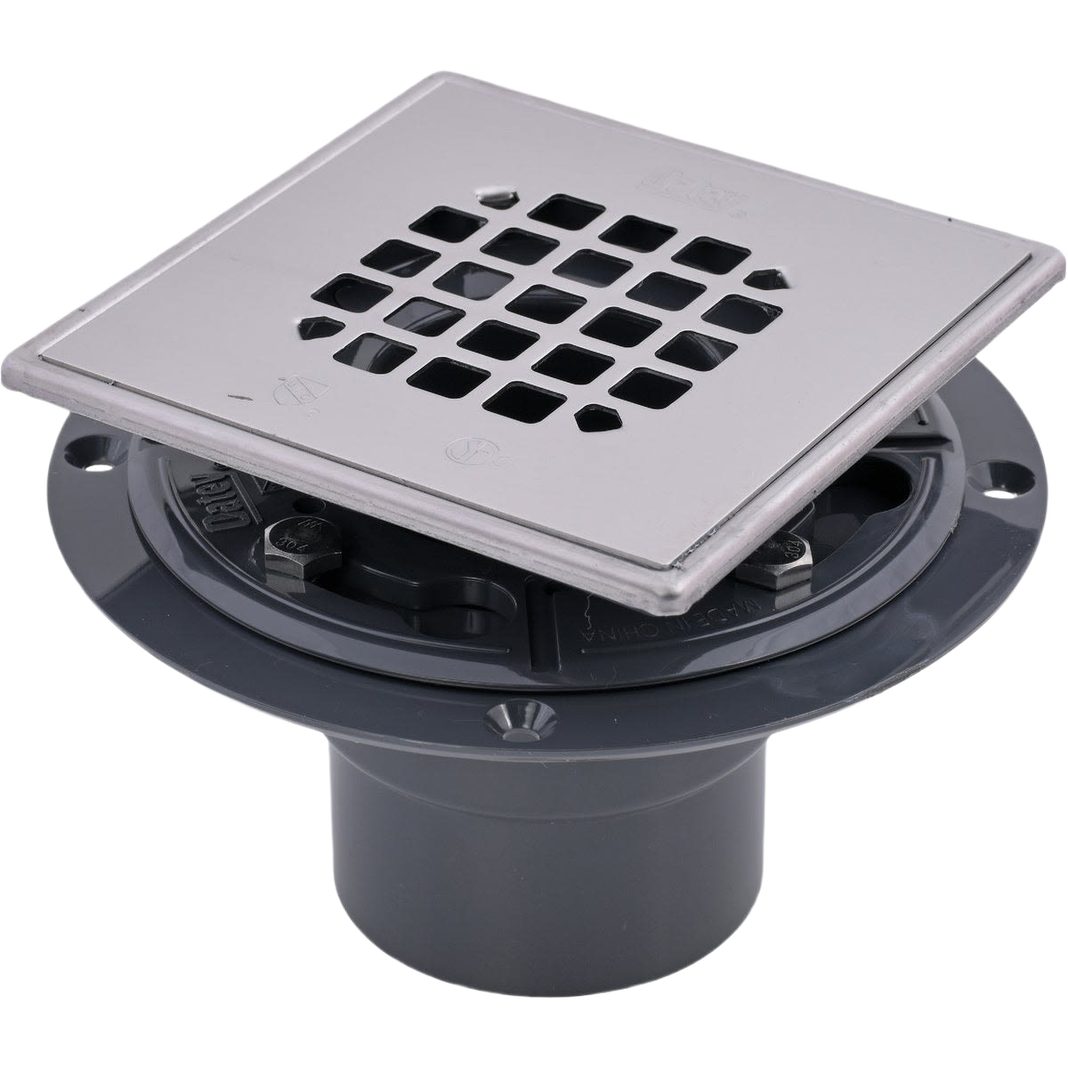 Square PVC drain with stainless steel snap-on strainer, ideal for plumbing accessories and drain repair under $50 collections