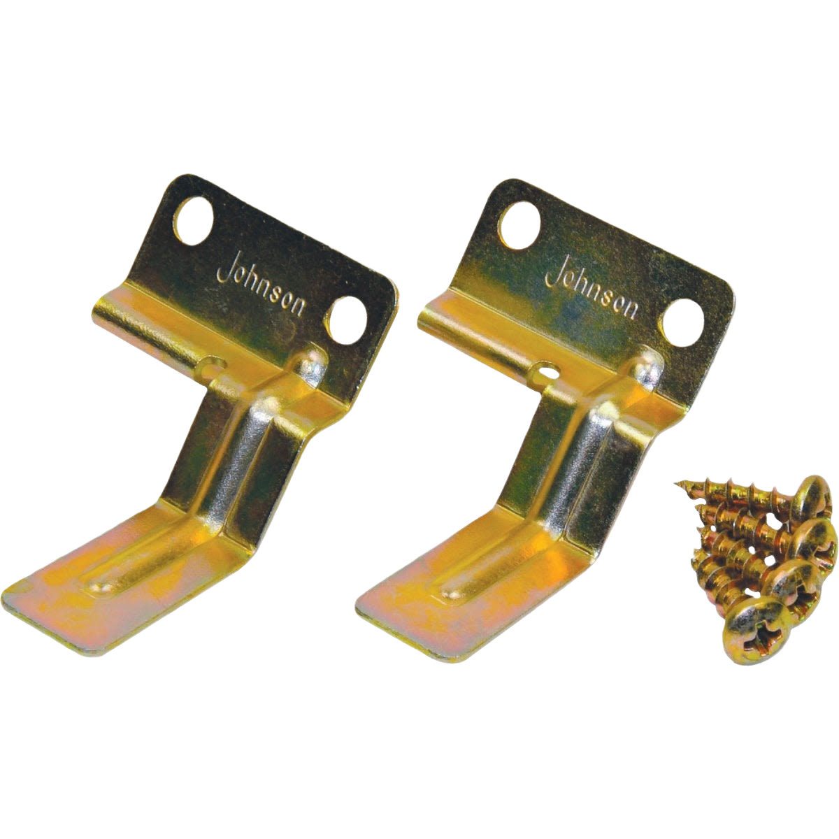 Two gold-finish metal door aligner brackets with screws for hardware and home improvement projects under $50 collections