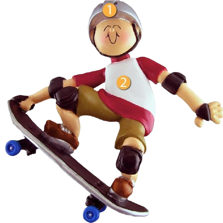 Playful skateboarder figurine ornament wearing helmet and pads for Christmas Ornaments & Tree Decorations under $50 collection