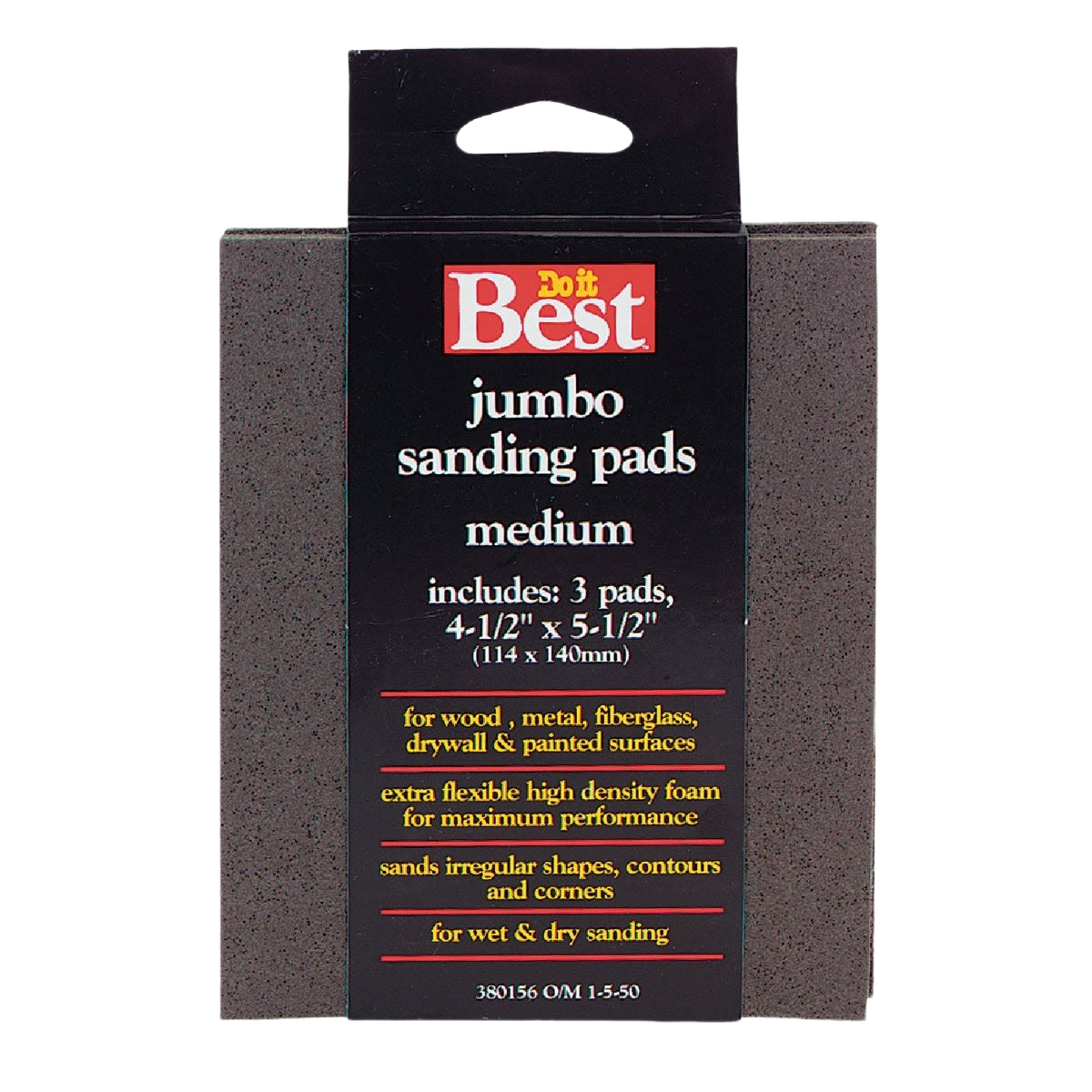 Three jumbo medium sanding sponges with aluminum oxide for wood, metal, drywall, and painted surfaces in home improvement use