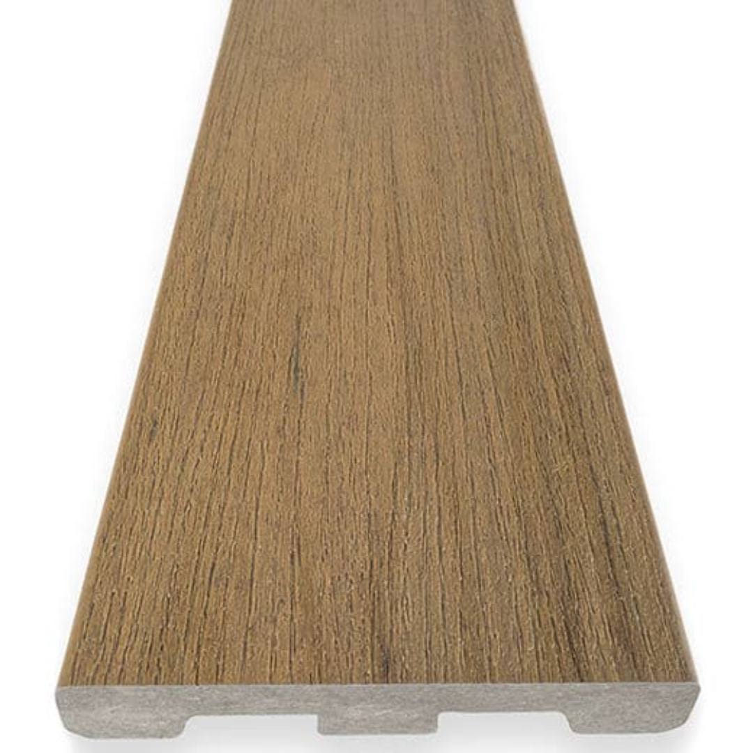 Grooved decking board in a coconut husk finish for outdoor home improvement and durable decking projects