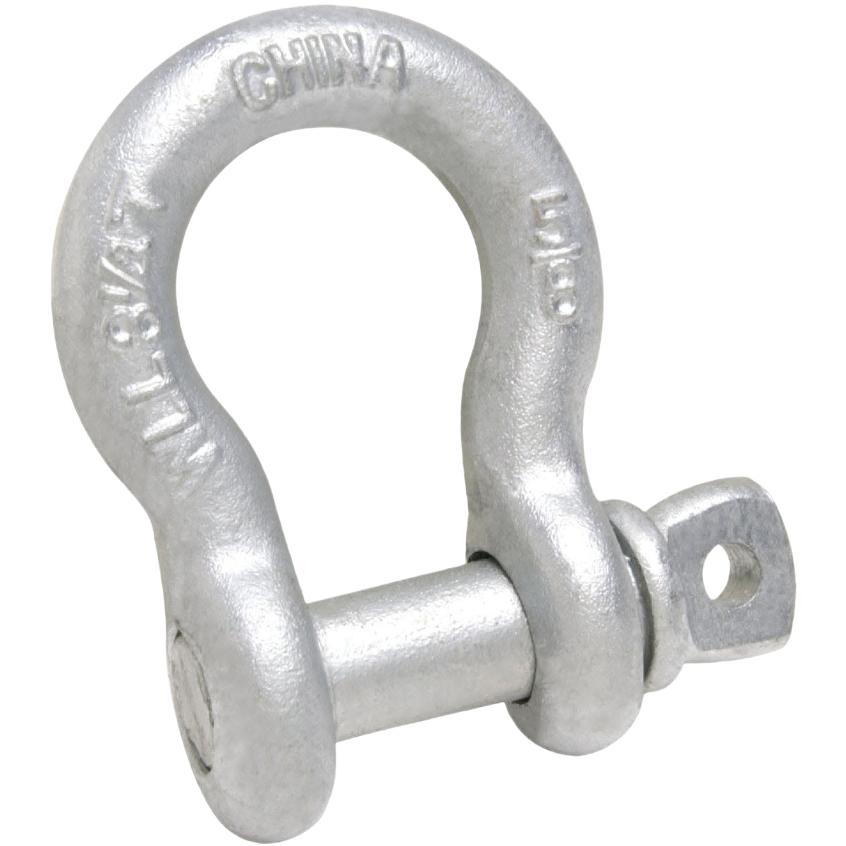 Silver screw pin anchor shackle for securing loads in tools and home improvement projects