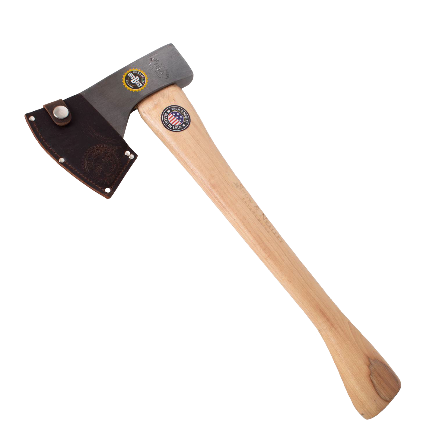 Kindling axe with smooth wooden handle and protective leather sheath for garden and outdoor hand tools under $100 collections