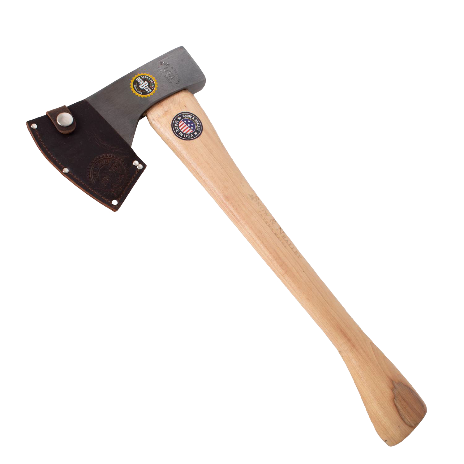 Kindling axe with smooth wooden handle and protective leather sheath for garden and outdoor hand tools under $100 collections