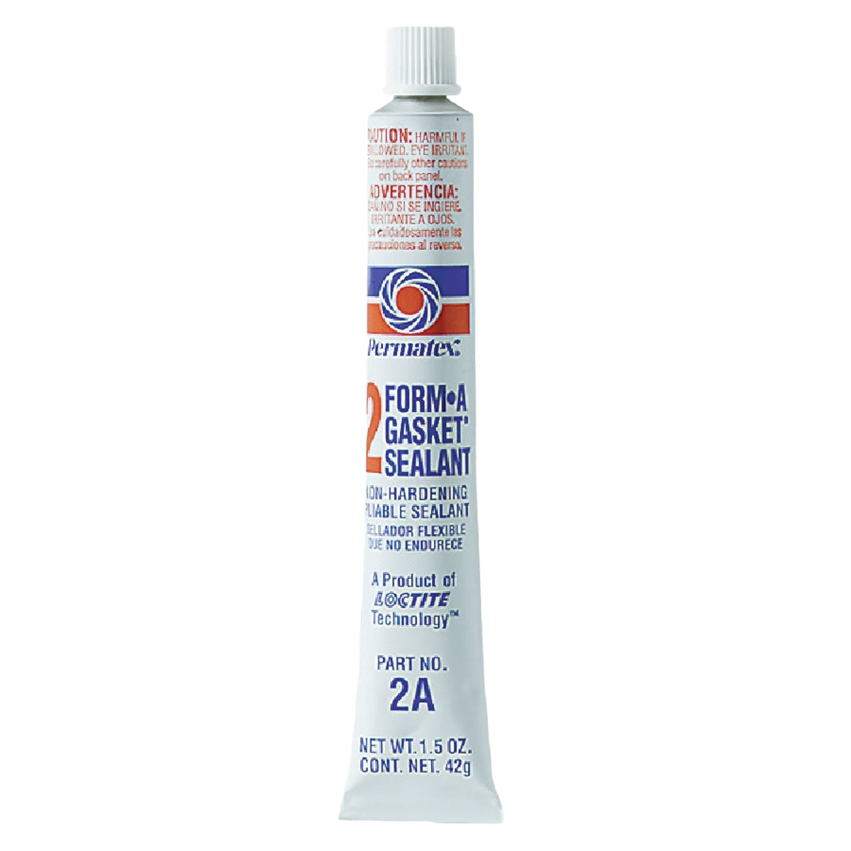 Tube of Permatex No. 2 Form-A-Gasket sealant with red, blue, and white labeling for tools and home improvement use
