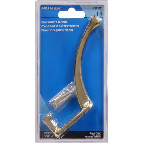 Hillman brass-finished garment hook with mounting hardware for home improvement and storage organization under $50 collection