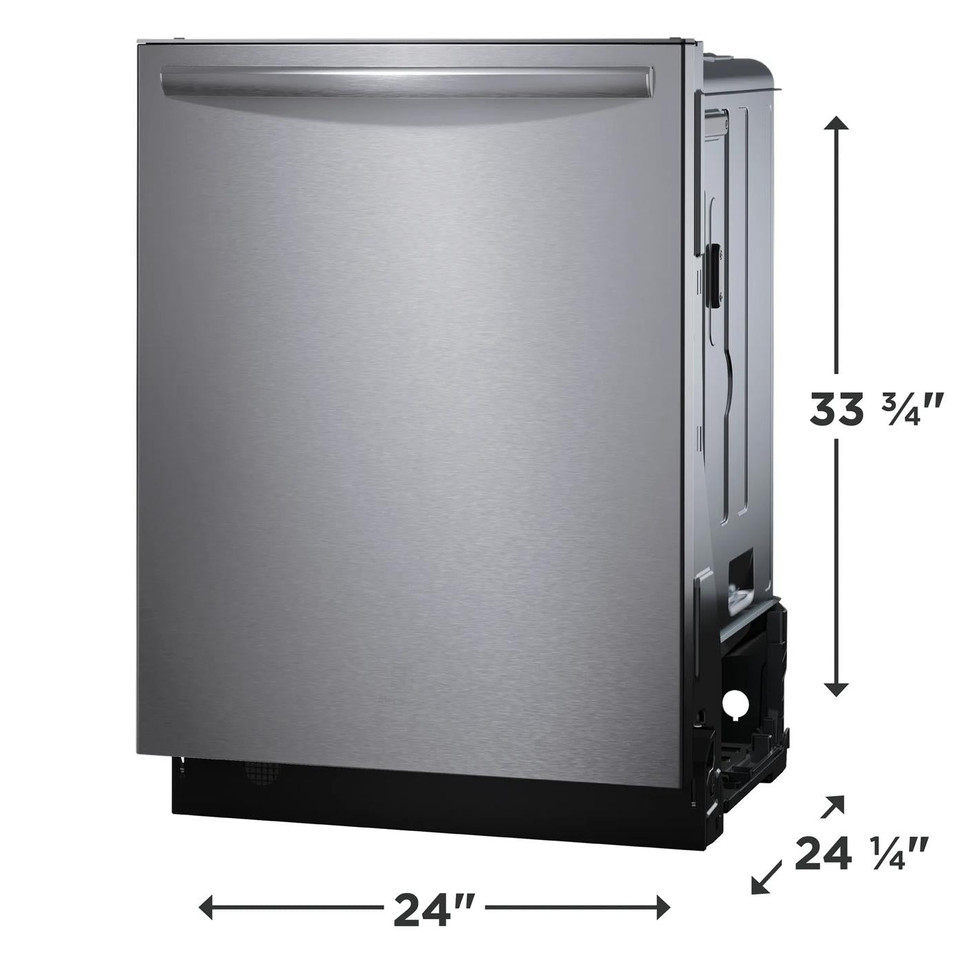 Built-in stainless steel dishwasher with cleanboost technology, designed for kitchen and home improvement appliances.