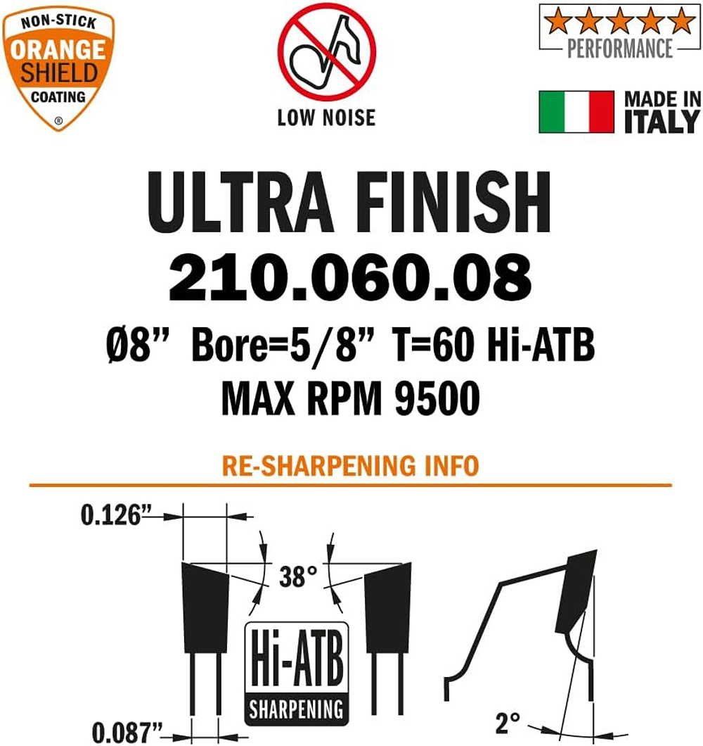 CMT Orange Tools 8" 60T Ultra Finish-Plywood & Melamine Saw Blade