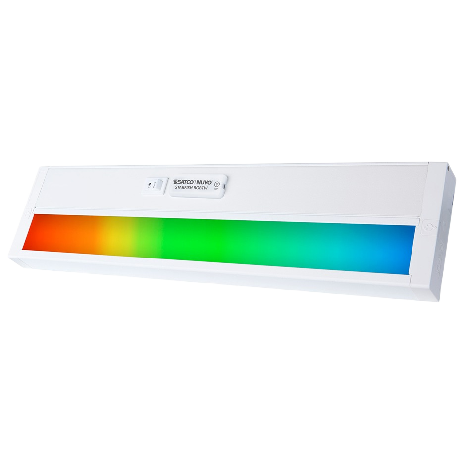 White smart under cabinet light featuring a vibrant RGB color spectrum for customizable home improvement lighting