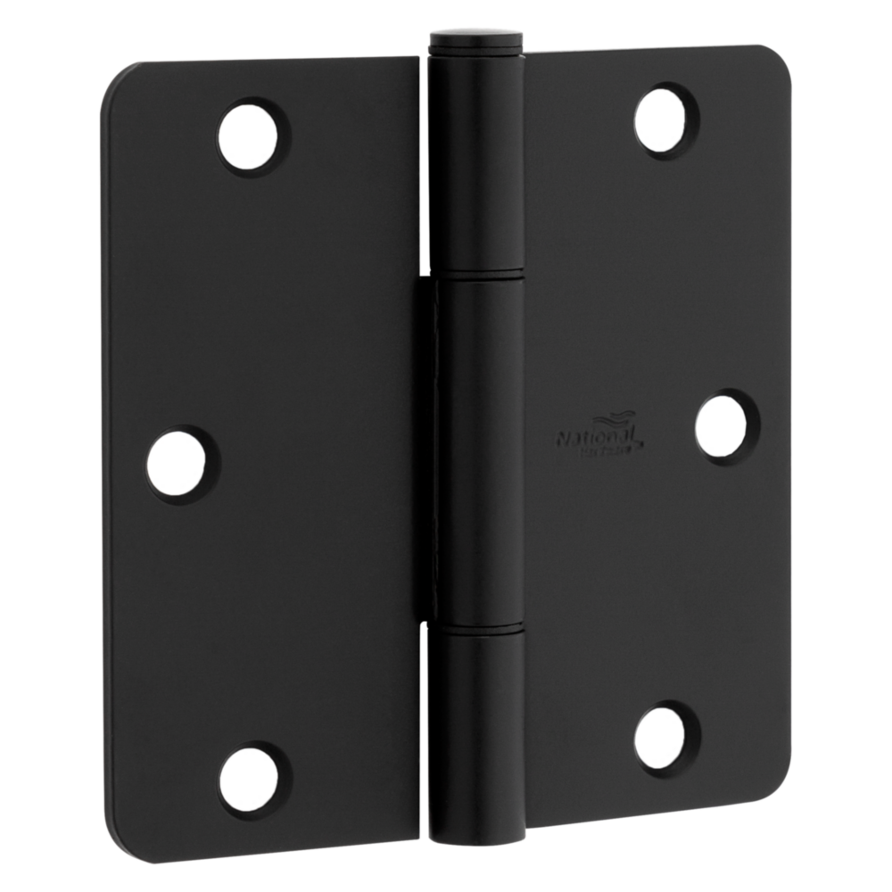 Matte black metal hinge with 1/4 inch radius corners for smooth door operation in hardware and hinges collections