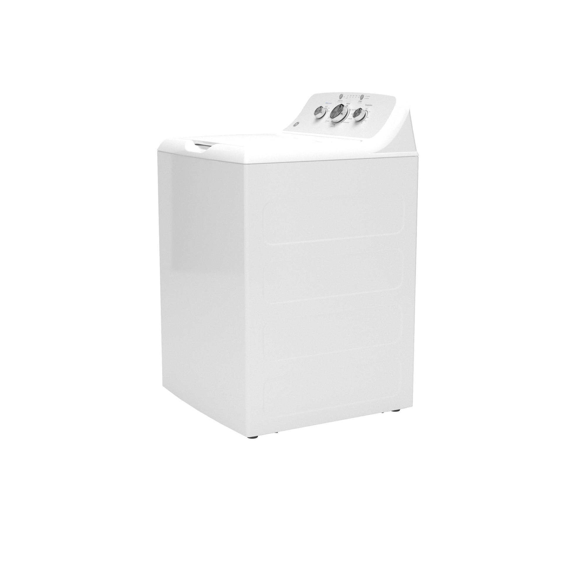White top load washer with control dials on angled panel, part of washers and appliances for home improvement.