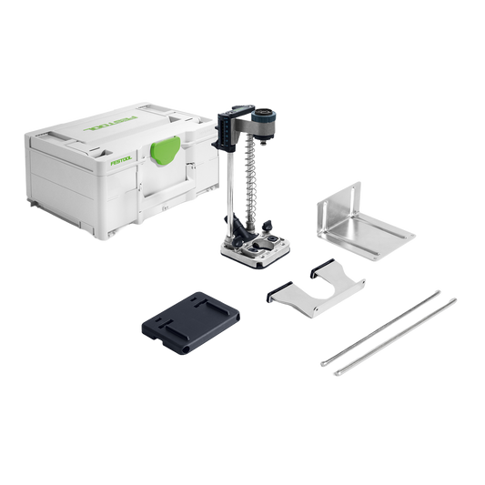 Compact drilling attachment set with metal components and storage case for precision drilling in tool accessories collections