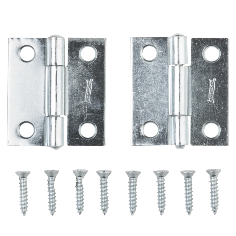 Two zinc-plated 1-1/2 inch tight-pin narrow hinges with screws for door and cabinet hardware projects under $50