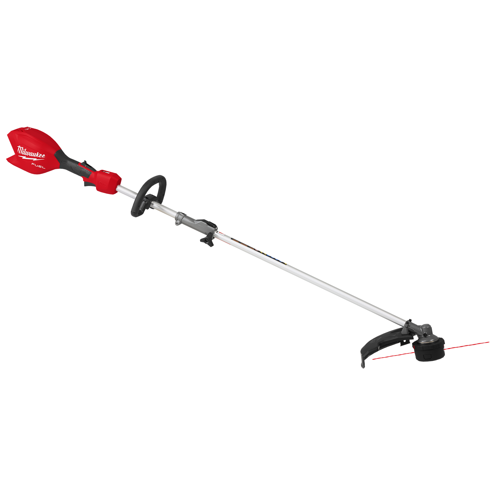 Red and black cordless string trimmer with QUIK-LOK shaft attachment for efficient lawn maintenance and home improvement tasks