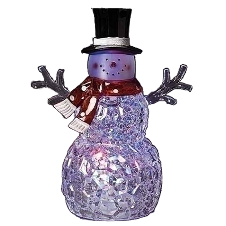Tri-color snowman decoration with frosted glass texture, black top hat, red scarf for indoor Christmas decor under $50 collection