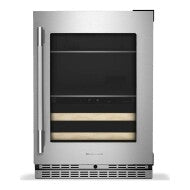 4.8 Cu. Ft. 24-Inch Beverage Center with Right Door Swing and 14-Wine Bottle Capacity with Wood-Front Racks in PrintShield® Stainless Steel