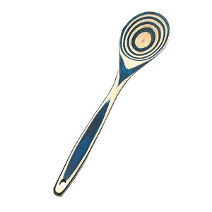 Twelve-inch pakkawood spoon featuring a stylish blue and natural layered pattern, ideal for Kitchenware, Cooking Utensils, and Under $50 collections.