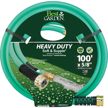 Heavy-duty soft and flexible garden hose with brass fittings and 430 PSI rating for home improvement use