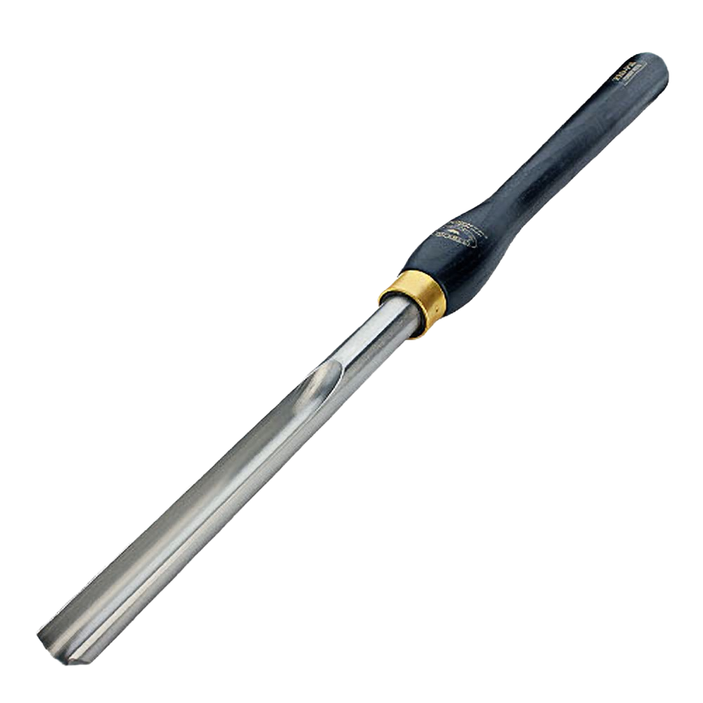 Woodturning bowl gouge with black hardwood handle and polished steel blade for precision woodworking tools collection