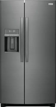 Stainless steel side-by-side refrigerator with external water dispenser and digital control panel from kitchen appliances collection