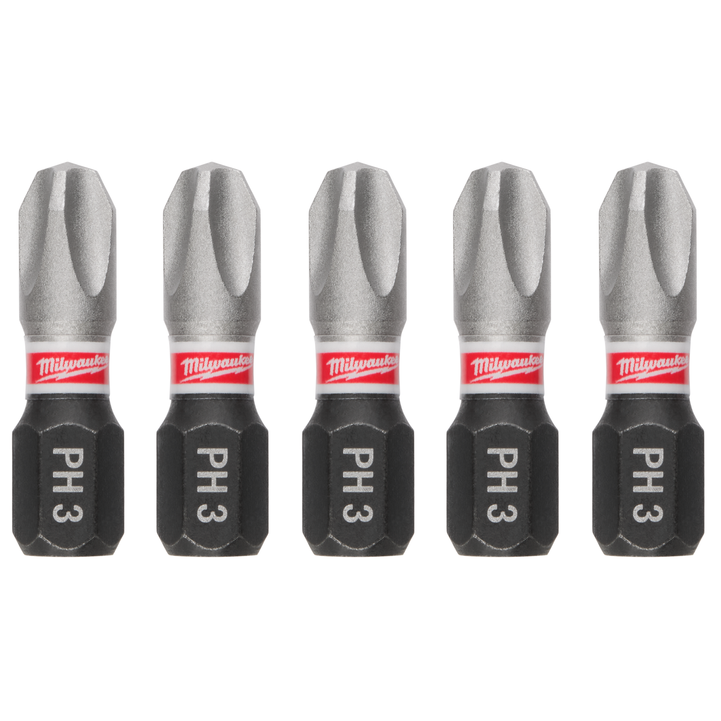 Set of five Milwaukee PH3 impact duty Phillips bits for drill and power tool accessories in home improvement collections