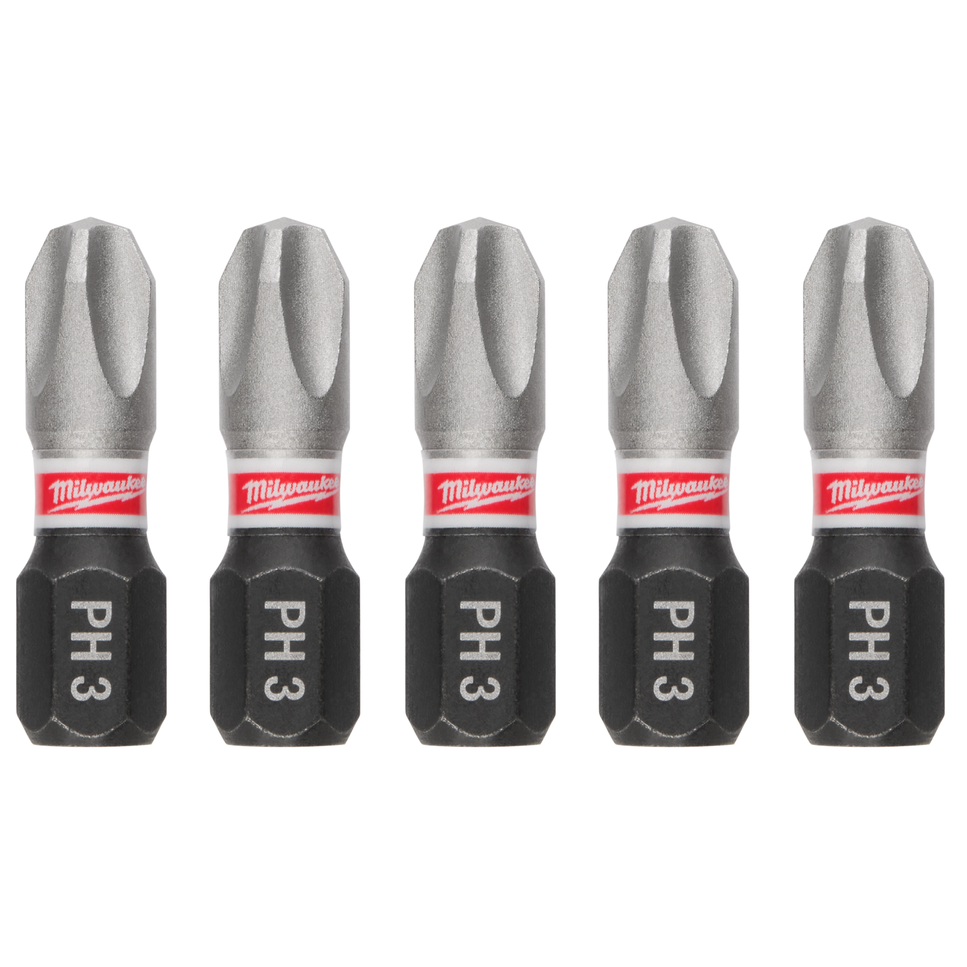 Set of five Milwaukee PH3 impact duty Phillips bits for drill and power tool accessories in home improvement collections