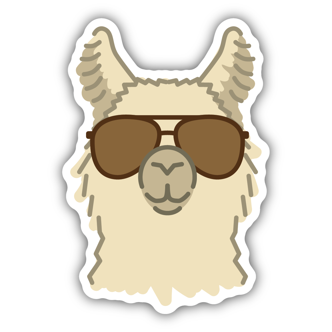 Illustration of a llama wearing aviator sunglasses with cream and tan fur in a fun sticker design