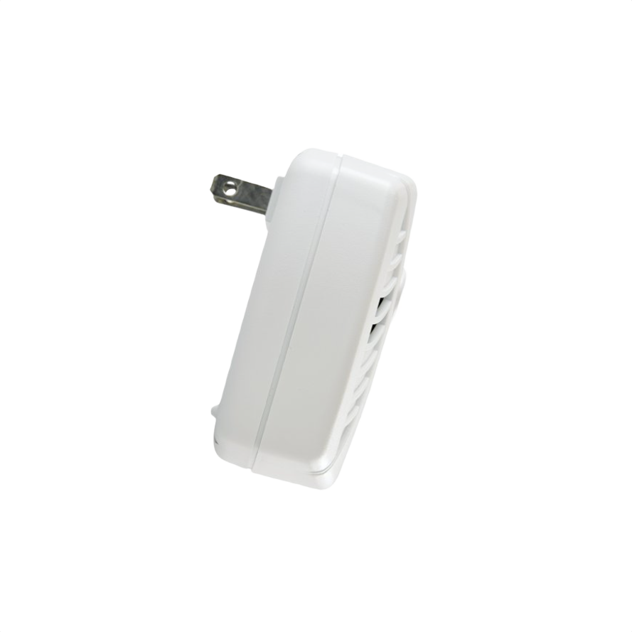 Compact white carbon monoxide plug-in alarm with side vents and battery backup for home safety use