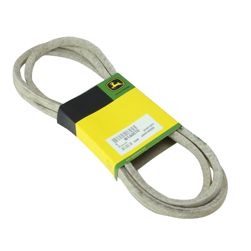 Mower deck drive belt with durable construction and branded packaging for tools and home improvement use