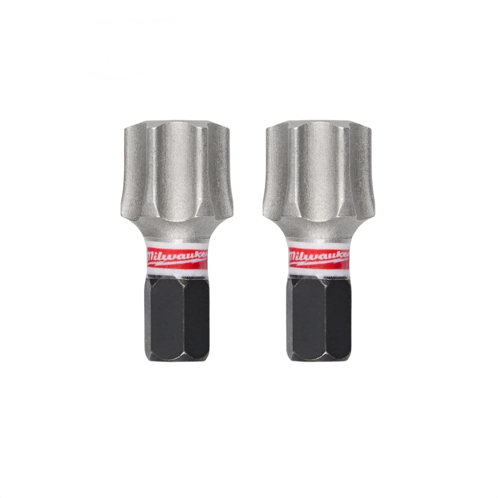 Two Milwaukee impact-rated T55 insert bits with shock-absorbing shanks for power tool accessories and home improvement tasks
